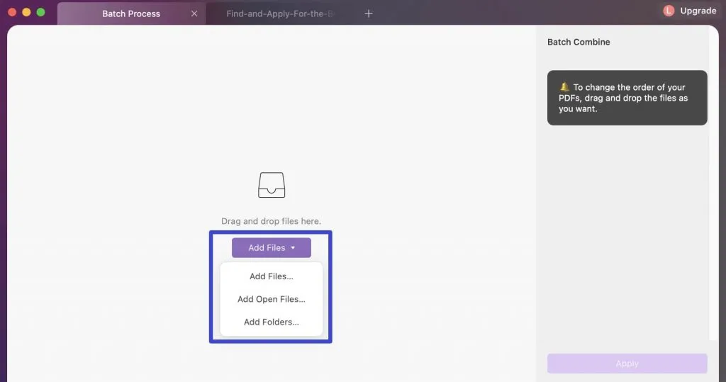 captura de tela para pdf mac clique em adicionar arquivos