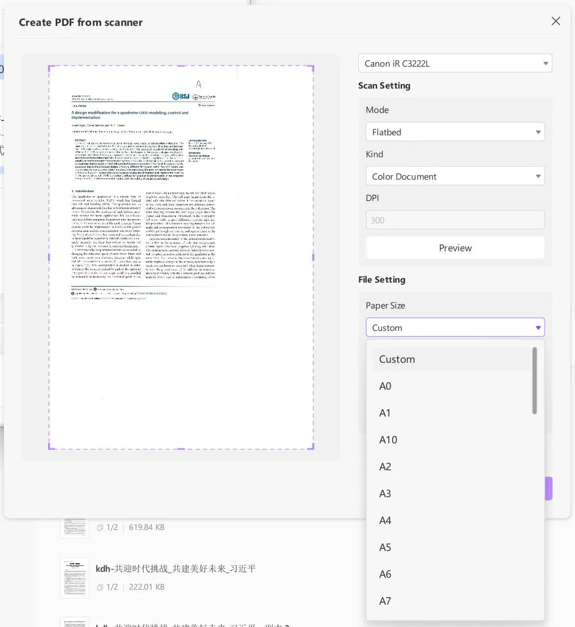 File Settings under Flatbed mode