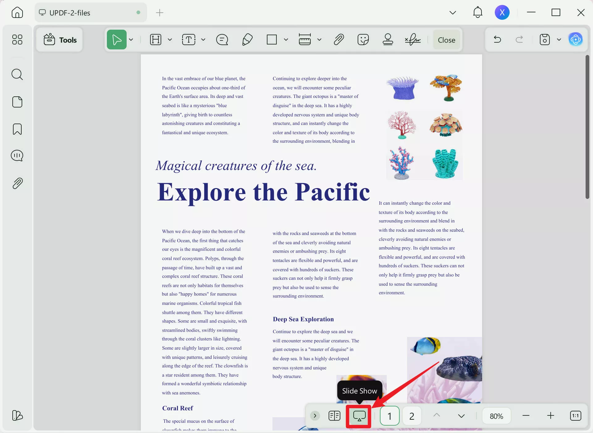 convert pdf to ppt without changing font slide show mode in UPDF