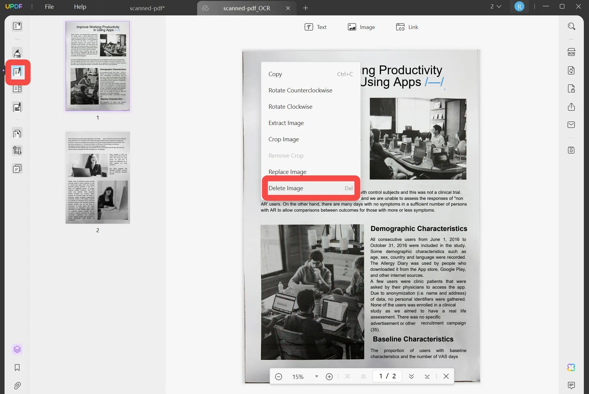 Straighten a Scanned PDF delete background image to Straighten a Scanned PDF with UPDF