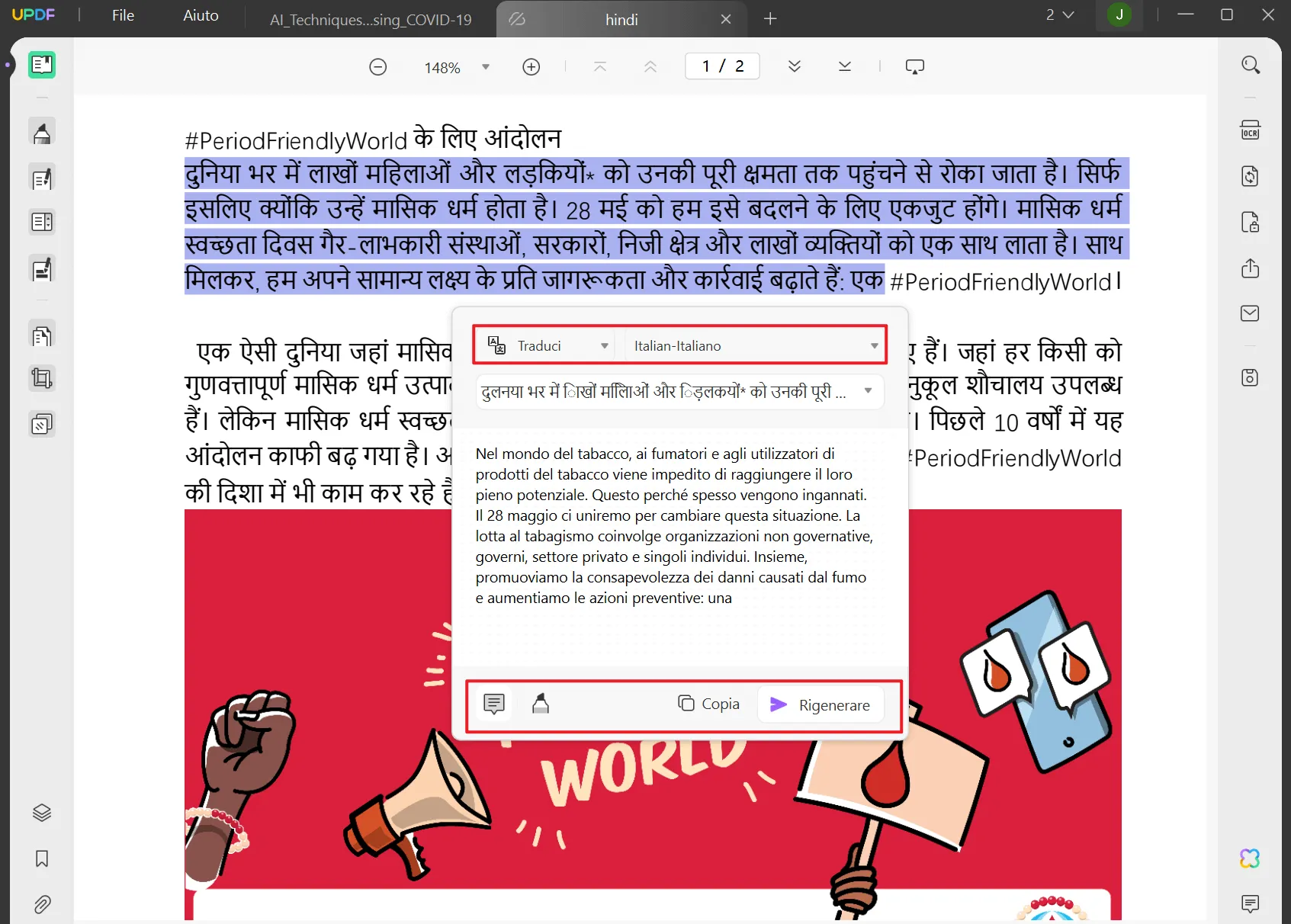 Traduci PDF dall'hindi all'italiano con UPDF AI
