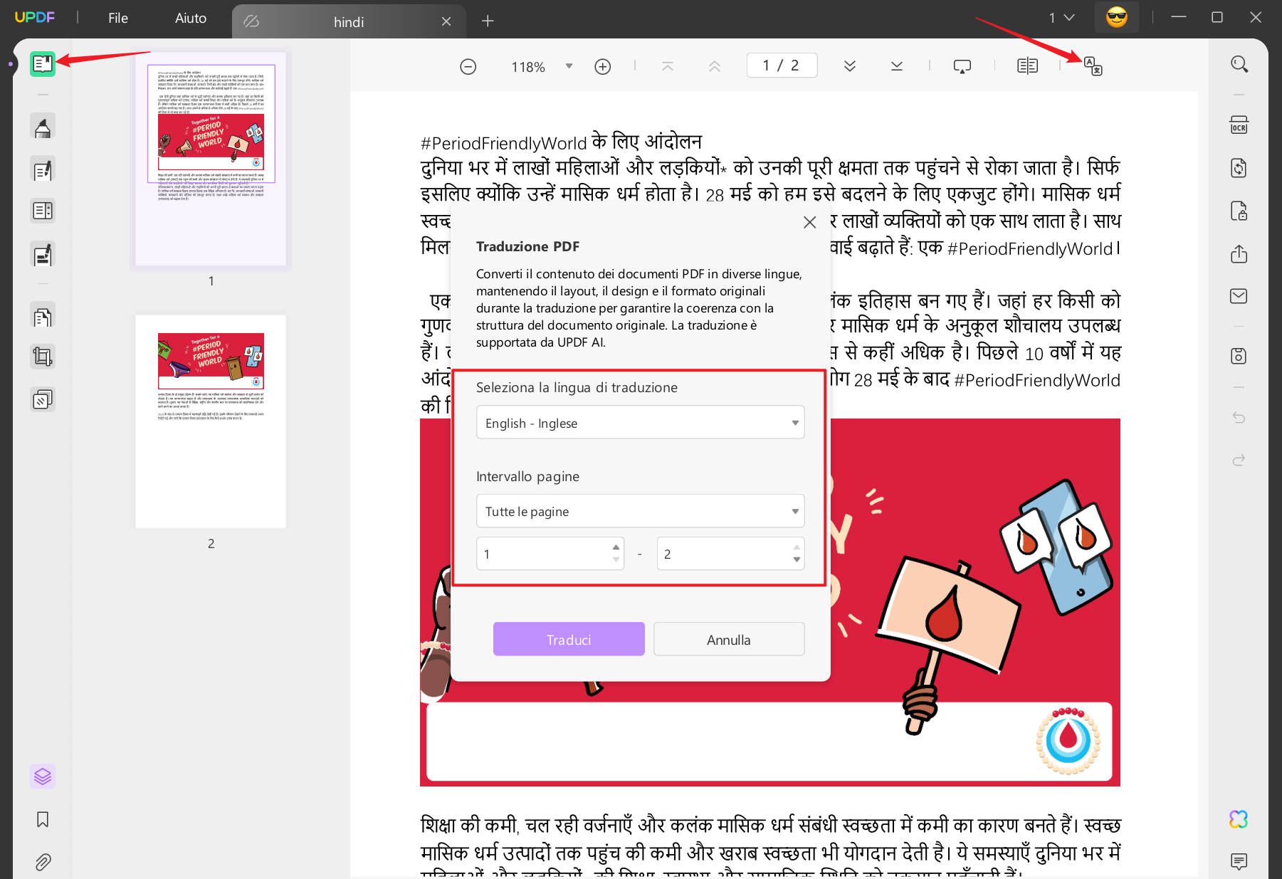 Traduci il PDF dall'hindi mantenendo il layout originale
