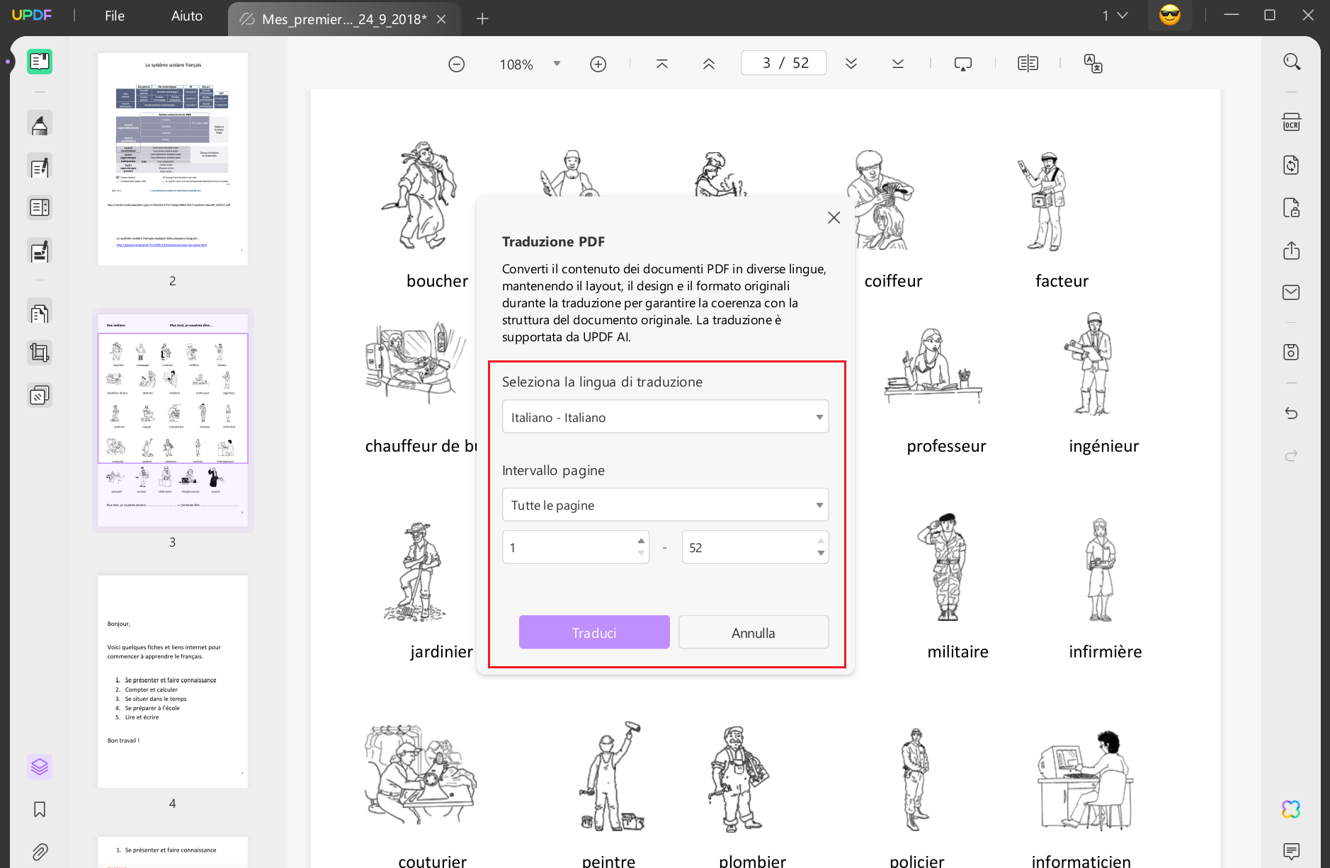 Traduci il PDF francese mantenendo i layout originali
