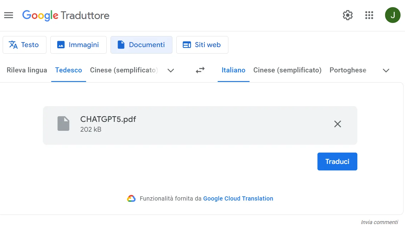 Tradurre PDF dal tedesco all'italiano online tramite Google Traduttore