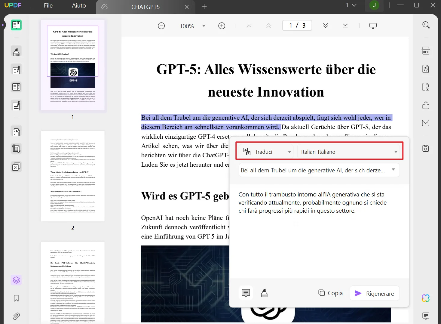 Traduci il PDF in italiano dal tedesco selezionando i contenuti