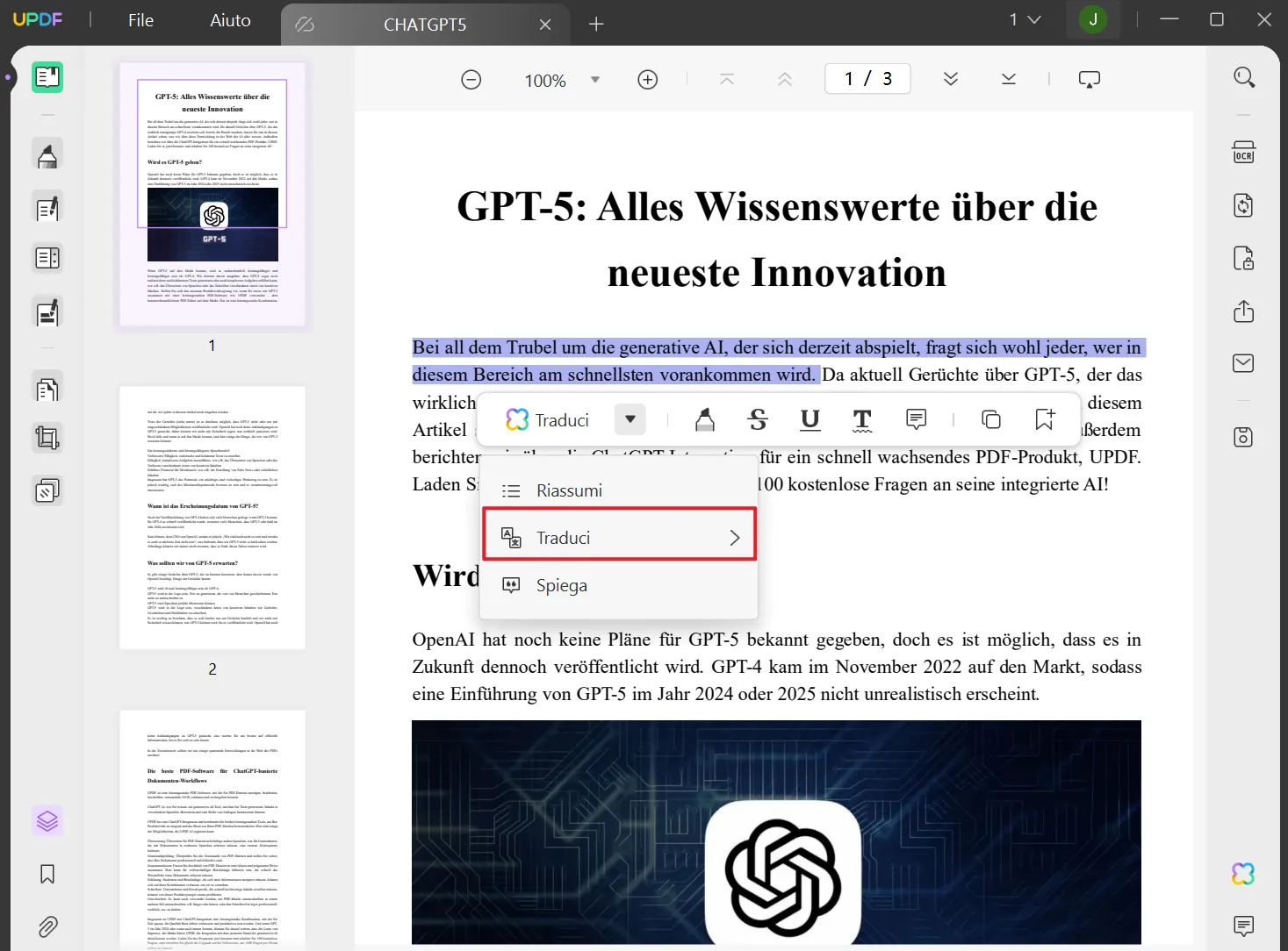Traduci il PDF in italiano dal tedesco selezionando i contenuti