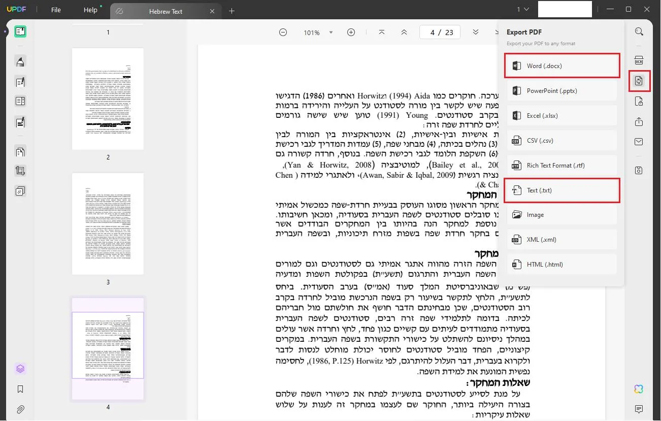 translate hebrew pdf to english Export Hebrew PDF to Word or text with UPDF