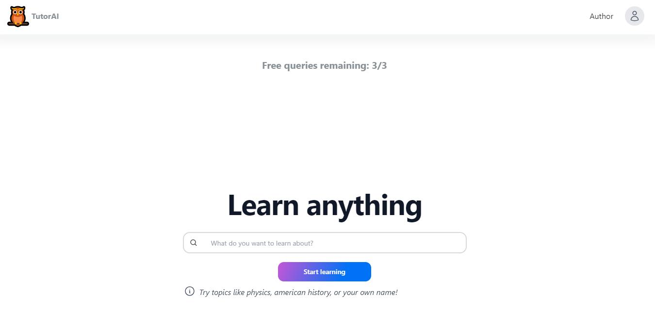 Interfaz del sitio web de tutor.ai