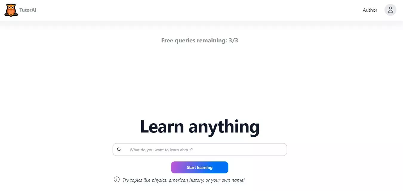 interface do site tutor.ai