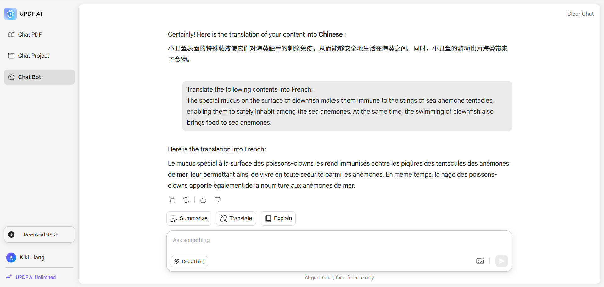 updf translate selected content