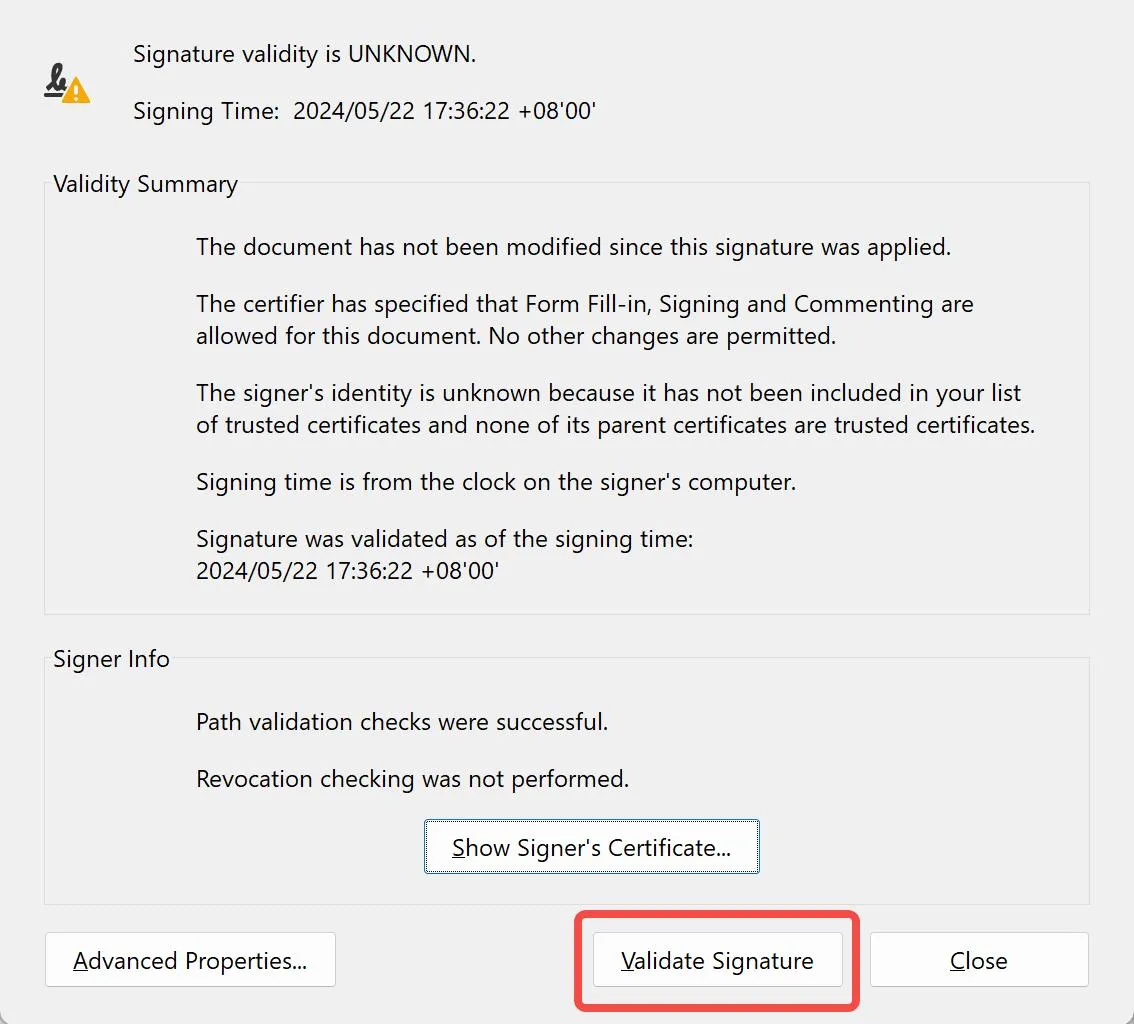 pdf signature validation adobe