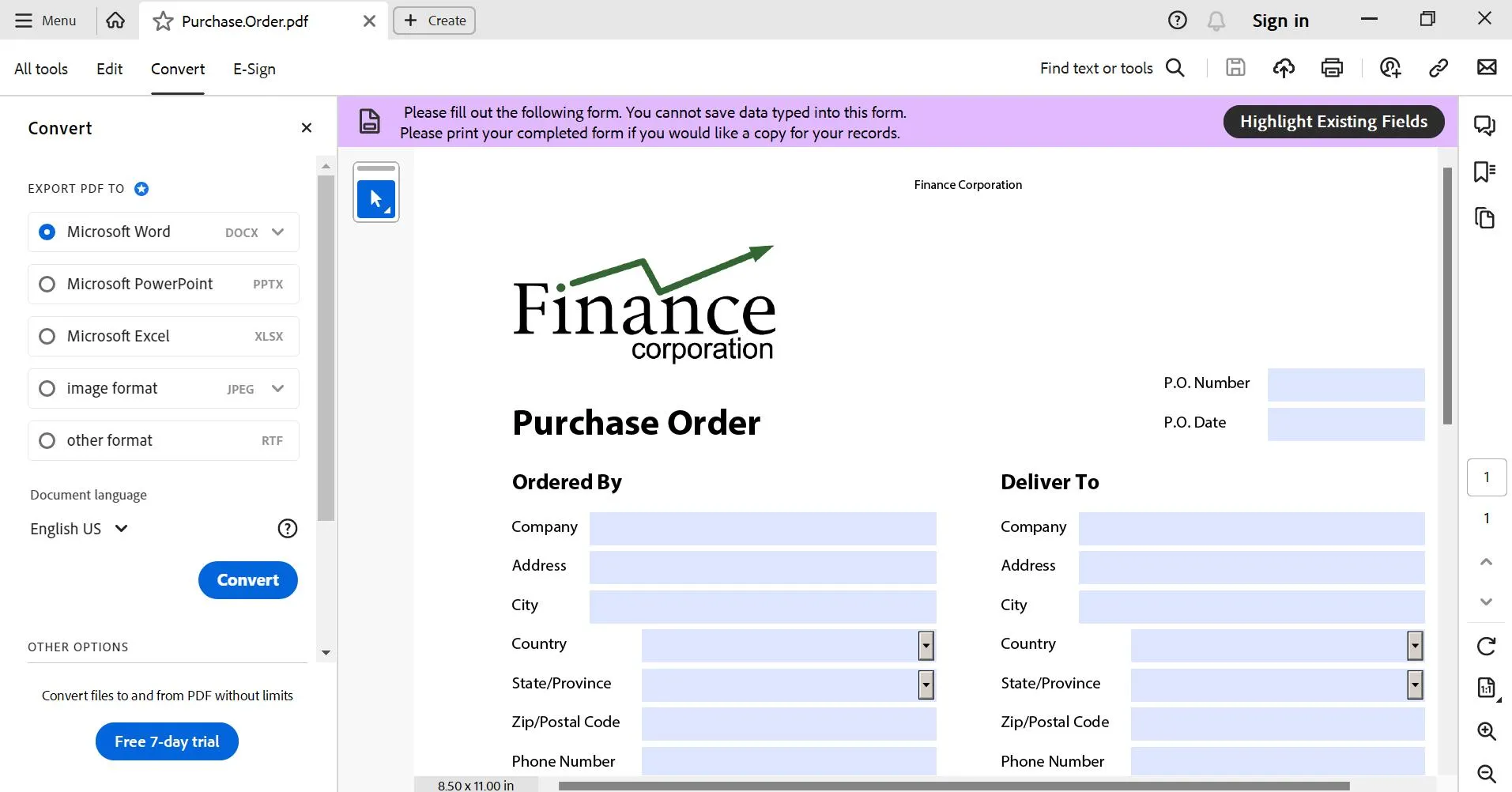 xfa form cannot be edited export PDF to Word format