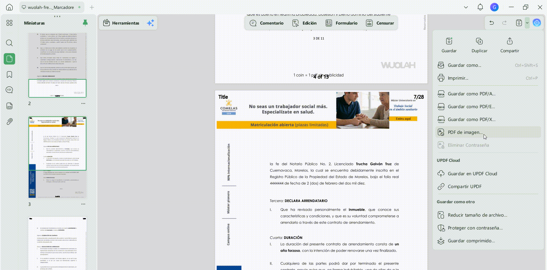 Ajustar el desenfoque, elegir las páginas y comprobarlo en Vista previa 