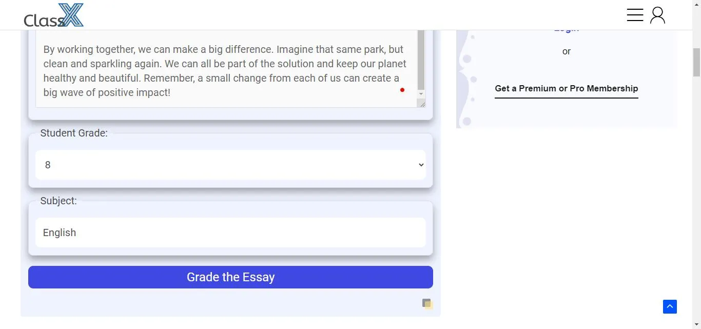 click grade the essay.