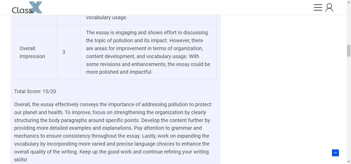 essay grades with feedback.