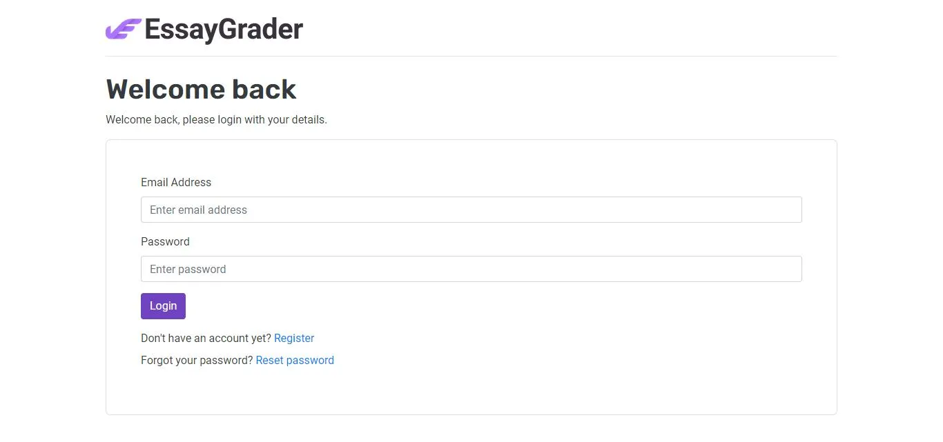 log in to your essaygrader account.