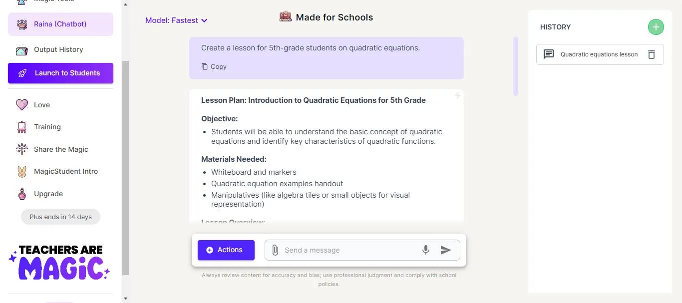 ai lesson plan generator ask the AI assistant to generate a lesson.