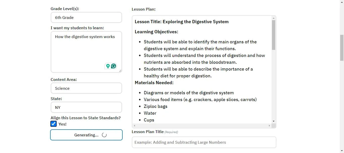 ai lesson plan generator fill in the columns and click generate lesson plan.