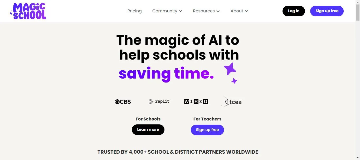 ai lesson plan generator magicschool.io website homepage.