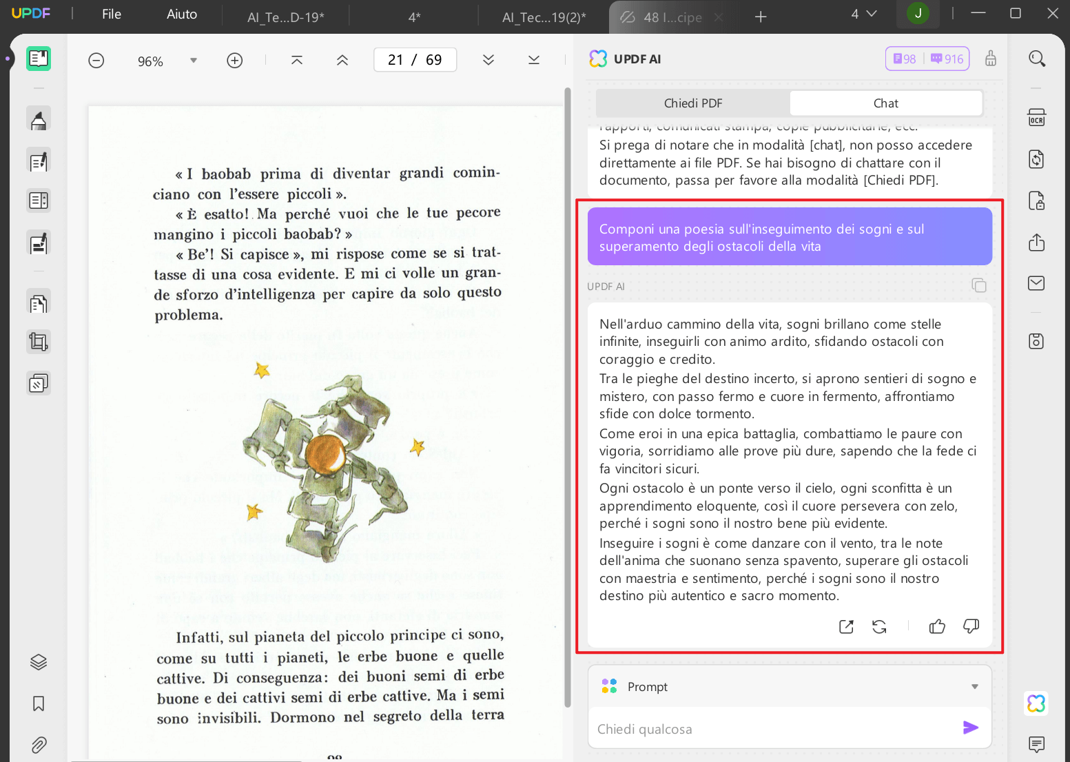 Scrivi i prompt per generare la poesia