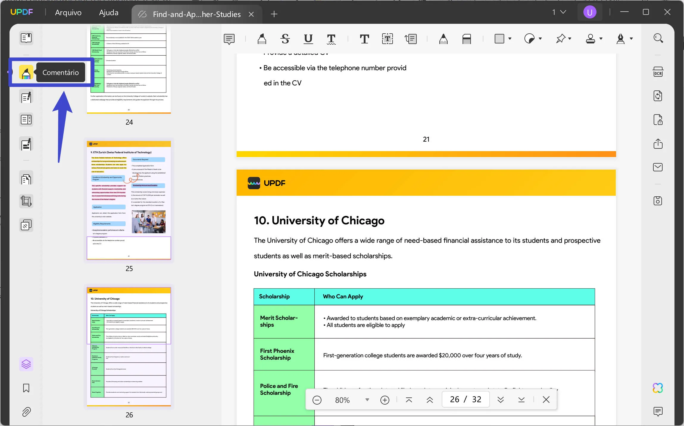 como incorporar excel em pdf ícone de comentário