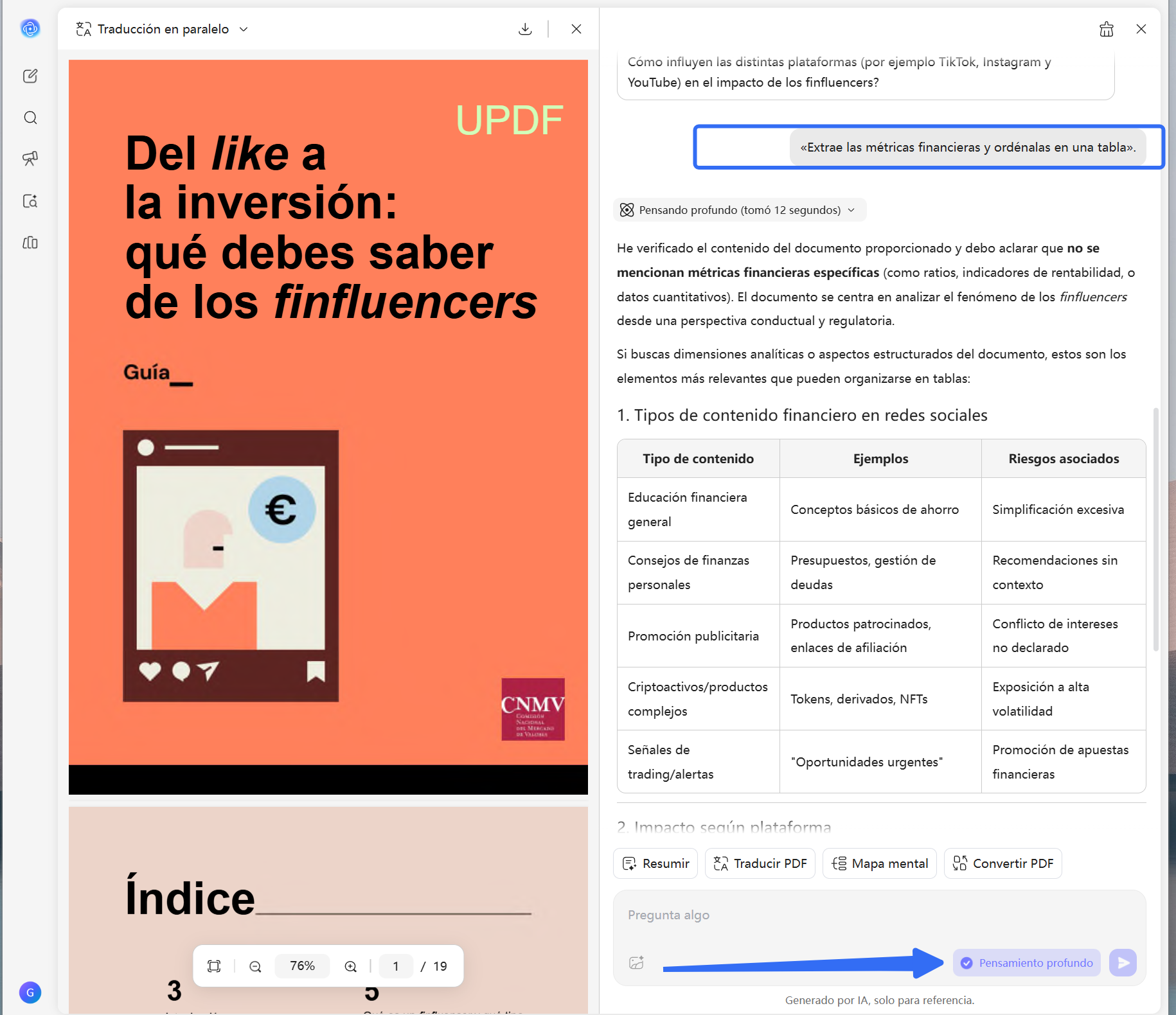 Pide el nivel de detalle que necesitas de pdf en updf ai online