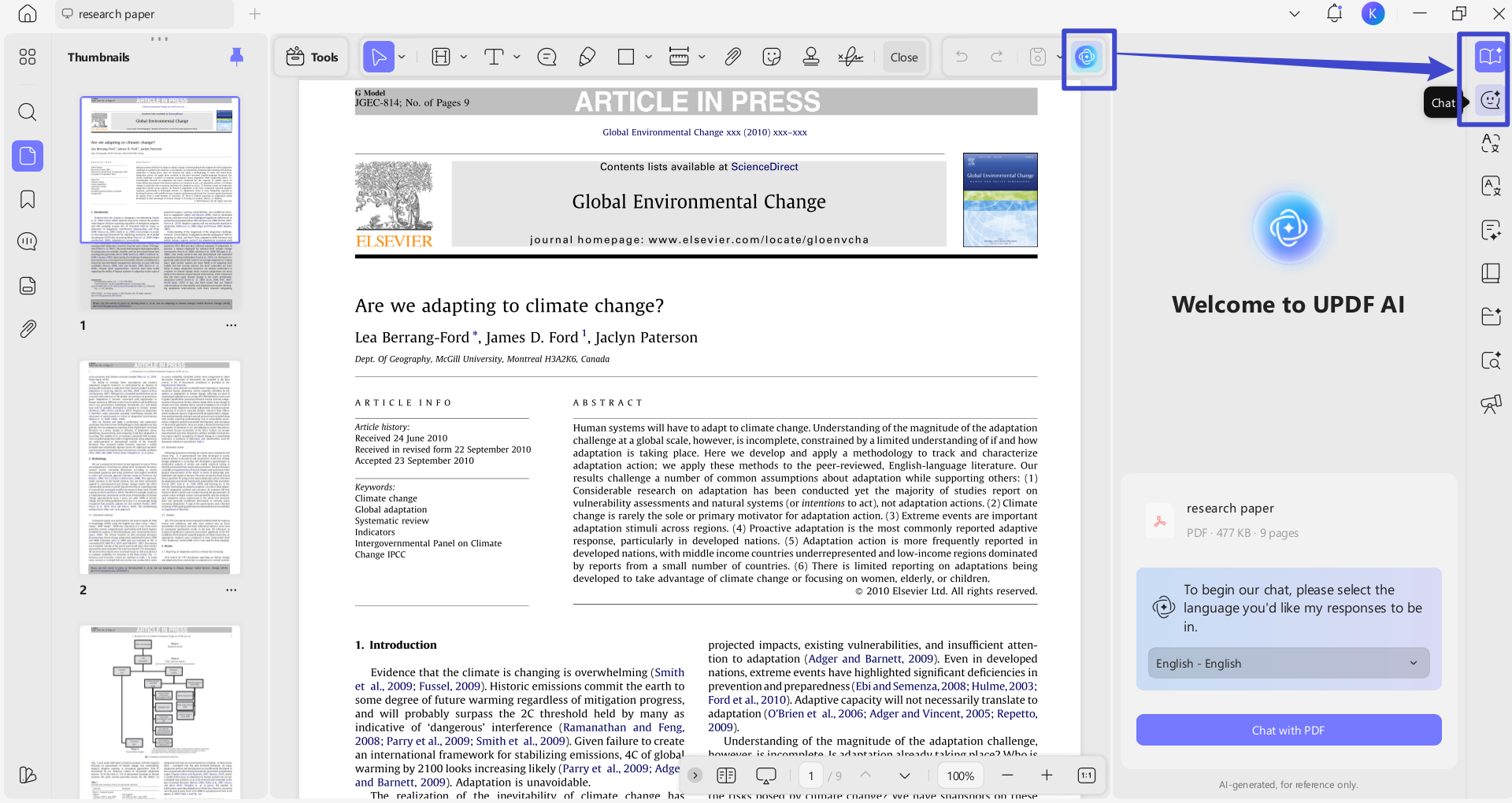 ask pdf thesis document with updf ai