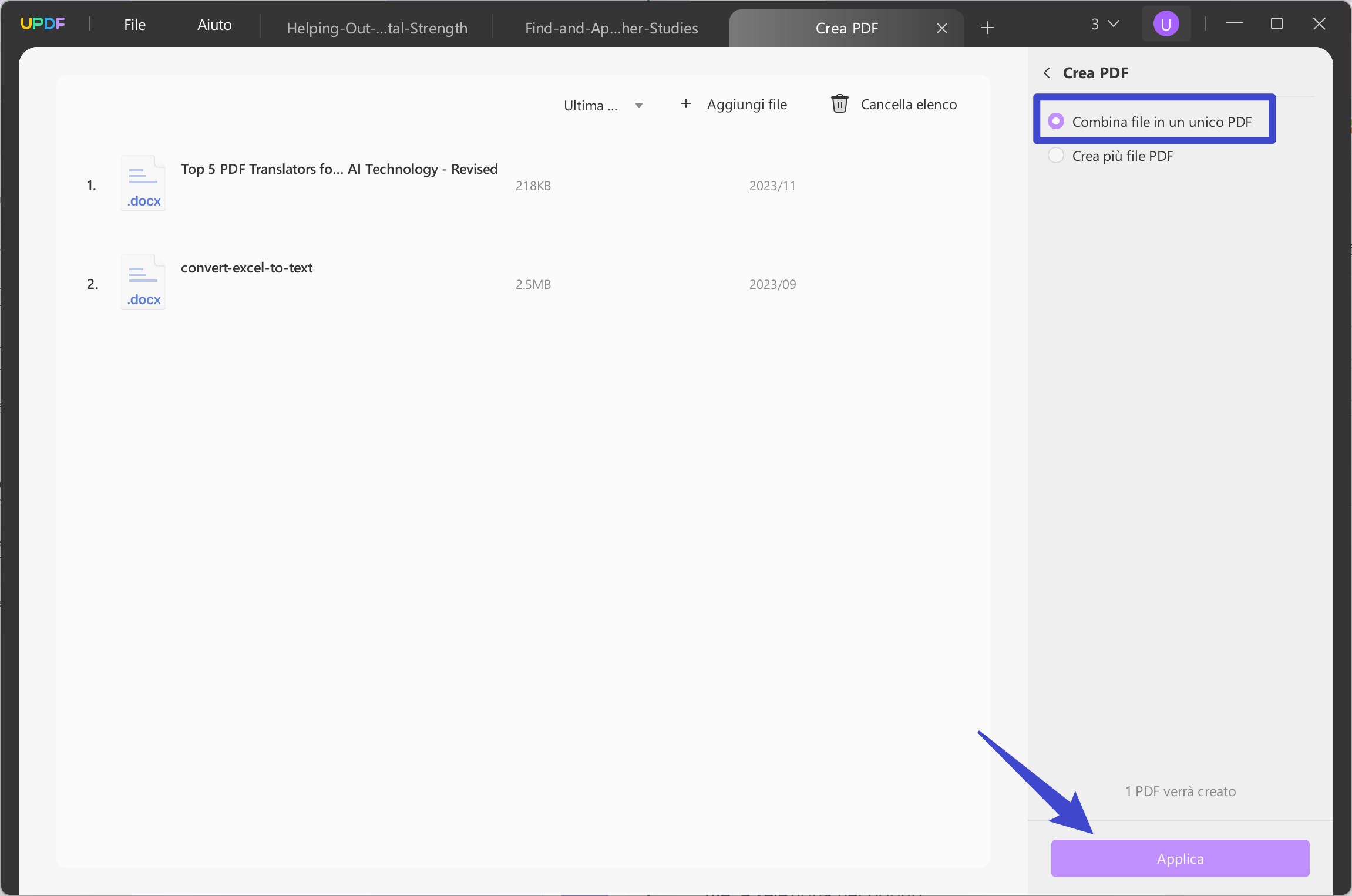 Crea file PDF