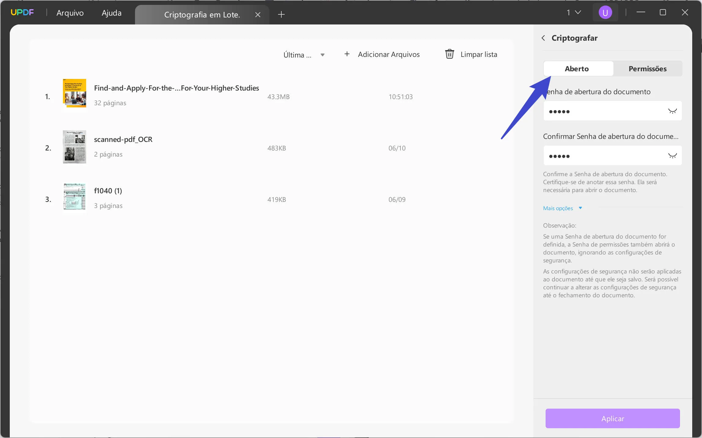 criptografar em lote pdf abrir