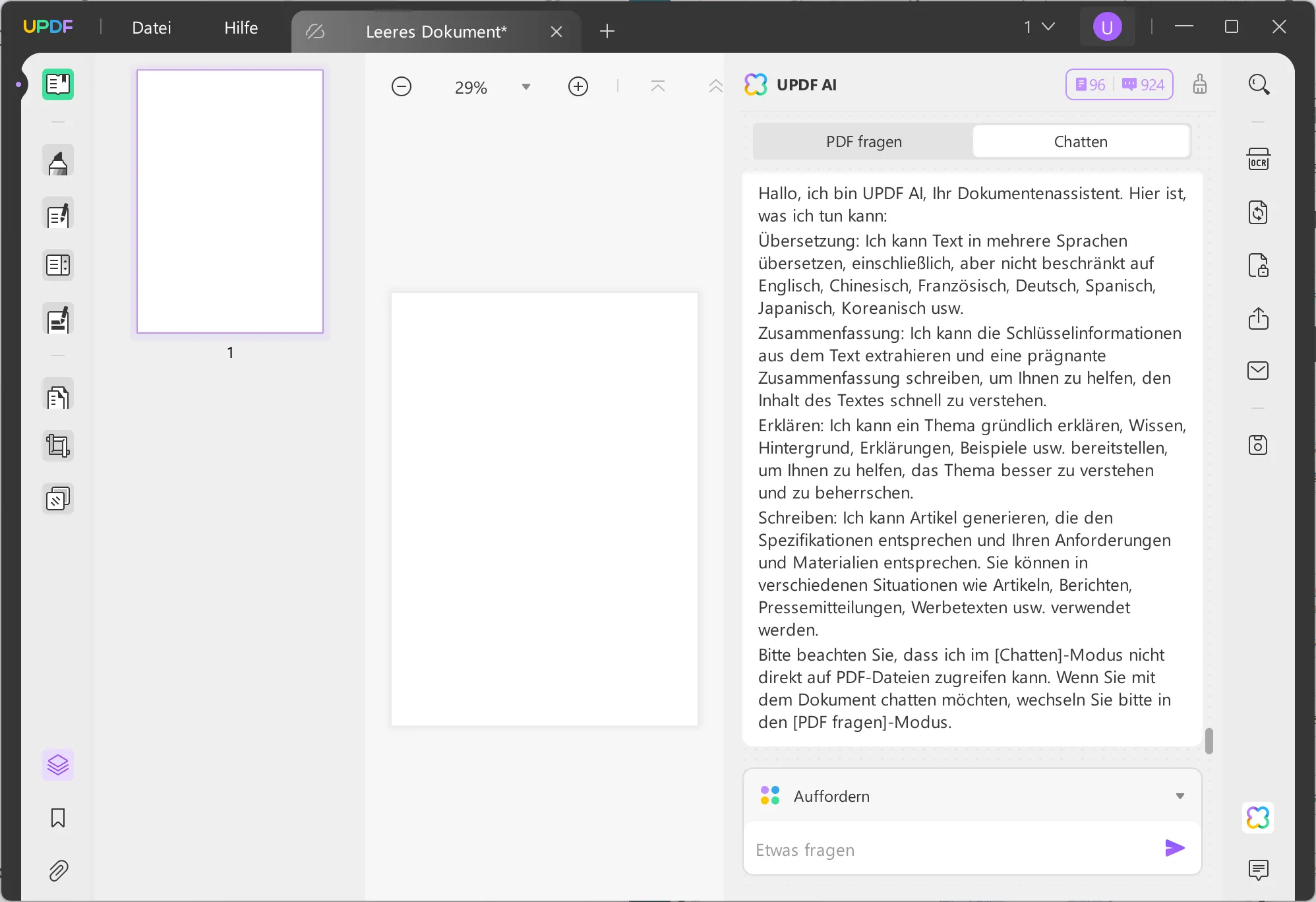 Chatten Sie mit der KI oder stellen Sie eine PDF-Datei.