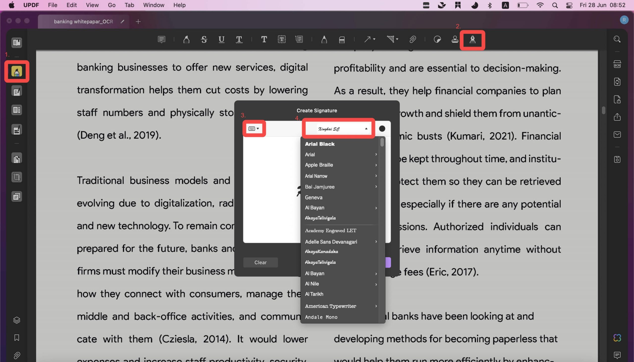 customize the font in signature creating on mac