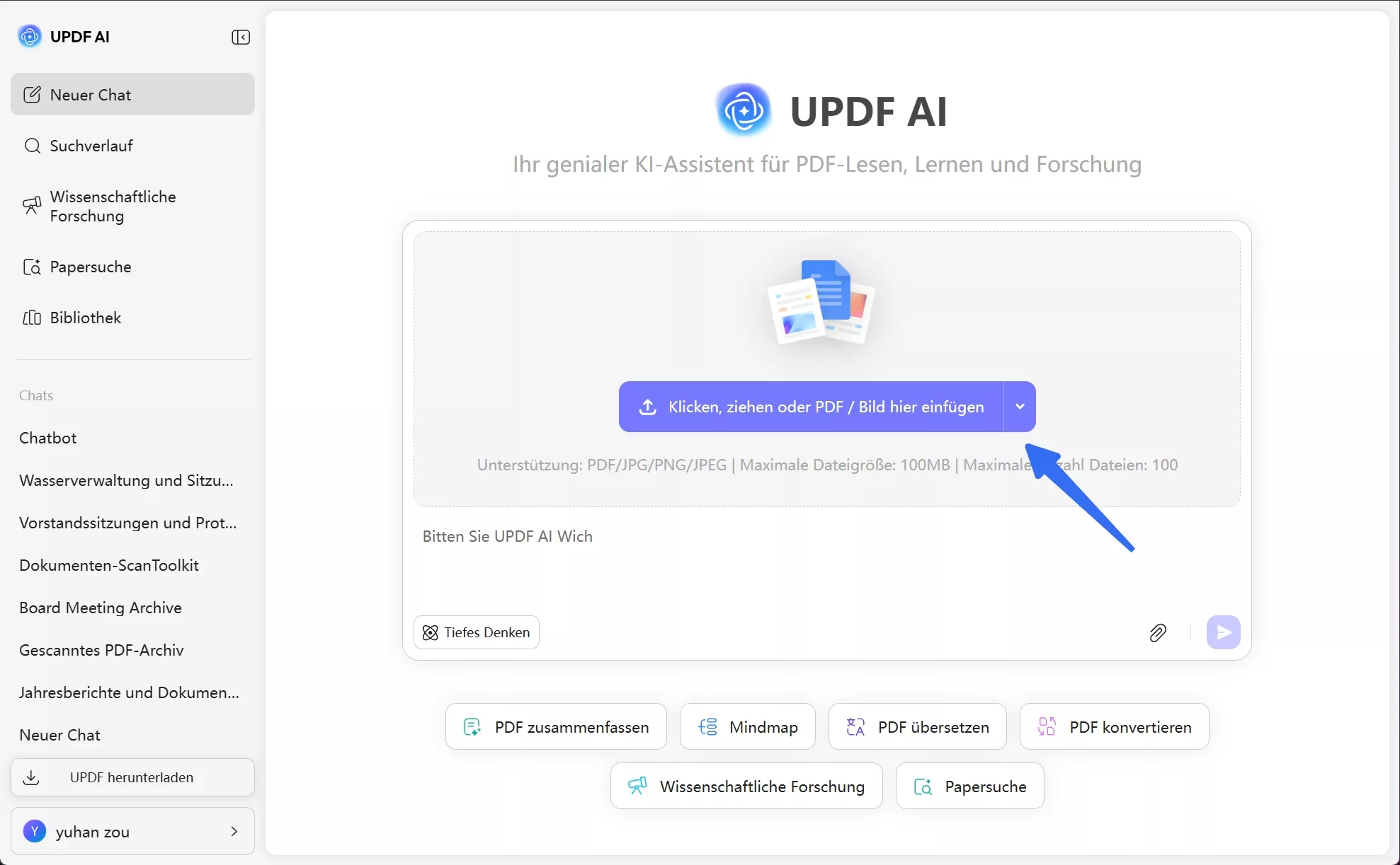 Datei in UPDF AI hochladen