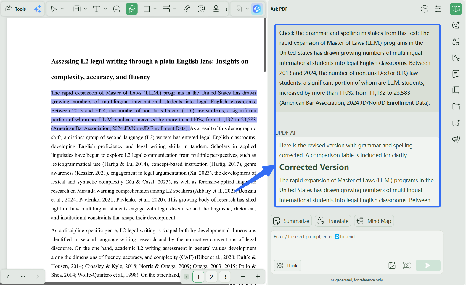 essay improver ai Check grammar and spellings with UPDF's AI Assistant