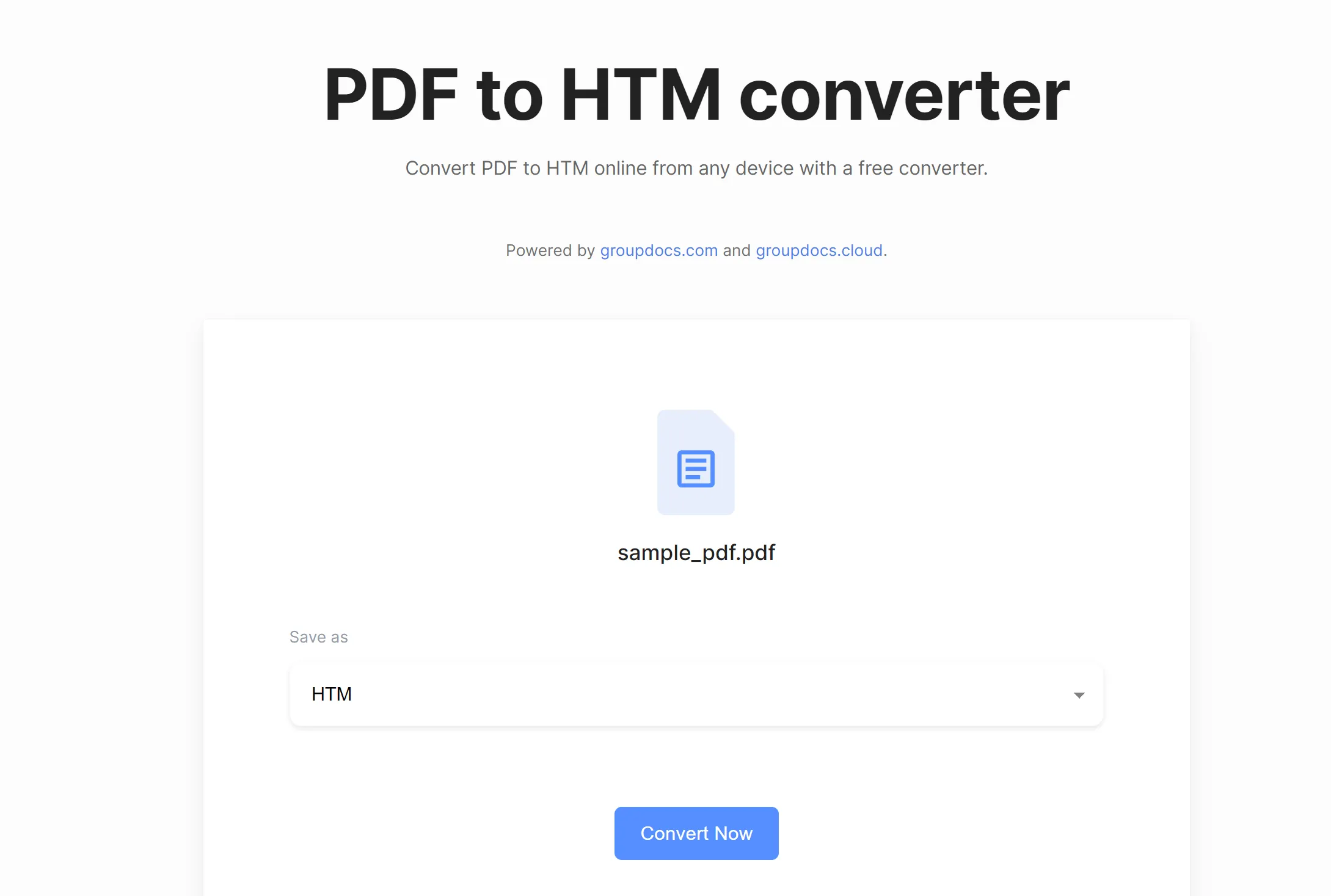 Click on the convert now to convert PDF to HTM with Groupdocs