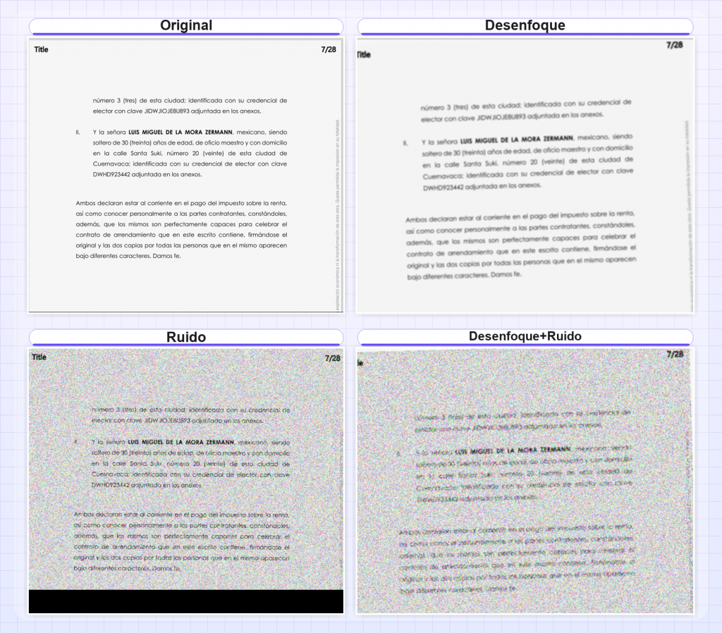  Comparación de desenfoque y ruido en un PDF