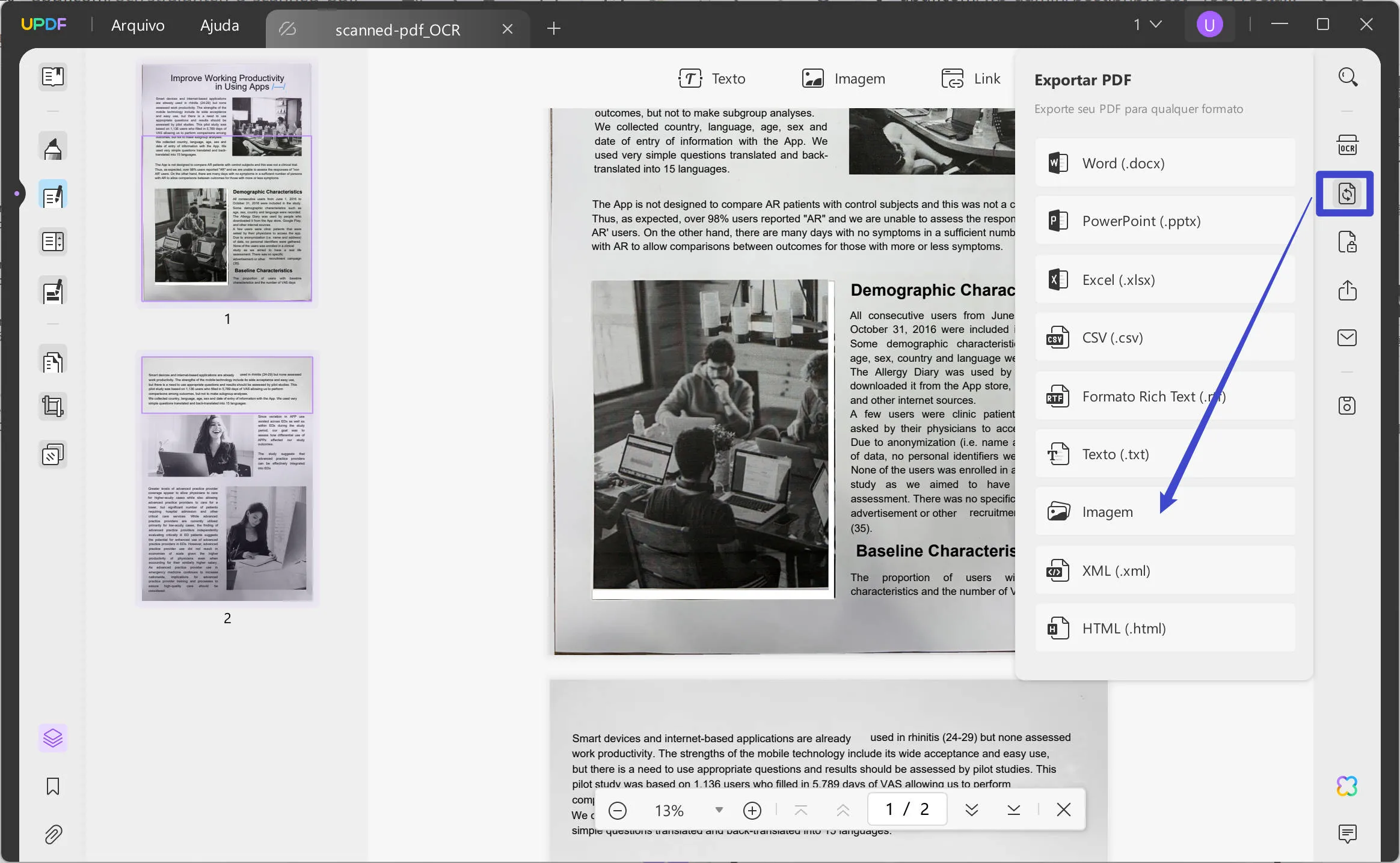 Endireite um PDF digitalizado, converta PDF digitalizado em imagens com UPDF