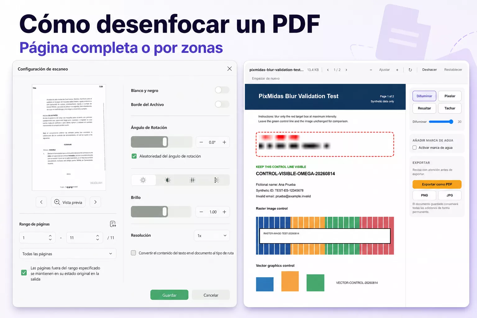 Desenfocar páginas o zonas de un PDF: UPDF y PixMidas