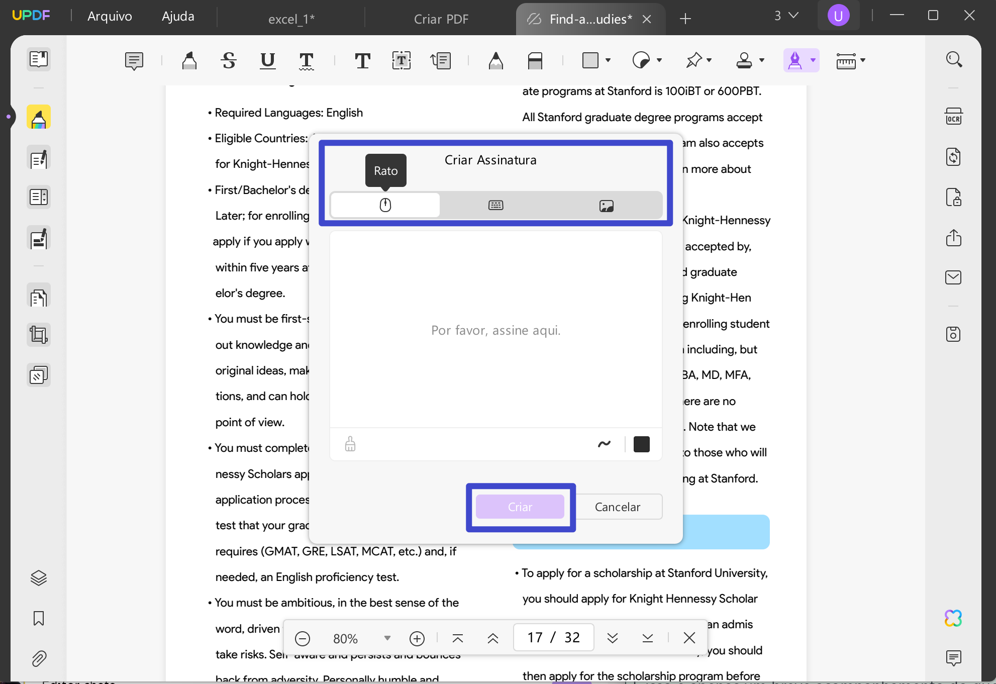 Crie e assine PDFs