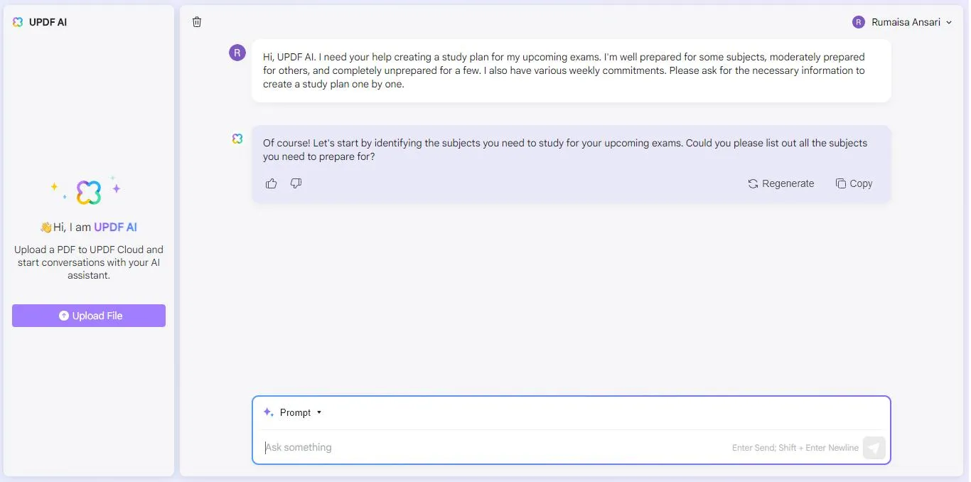 Ask UPDF's AI for a study plan