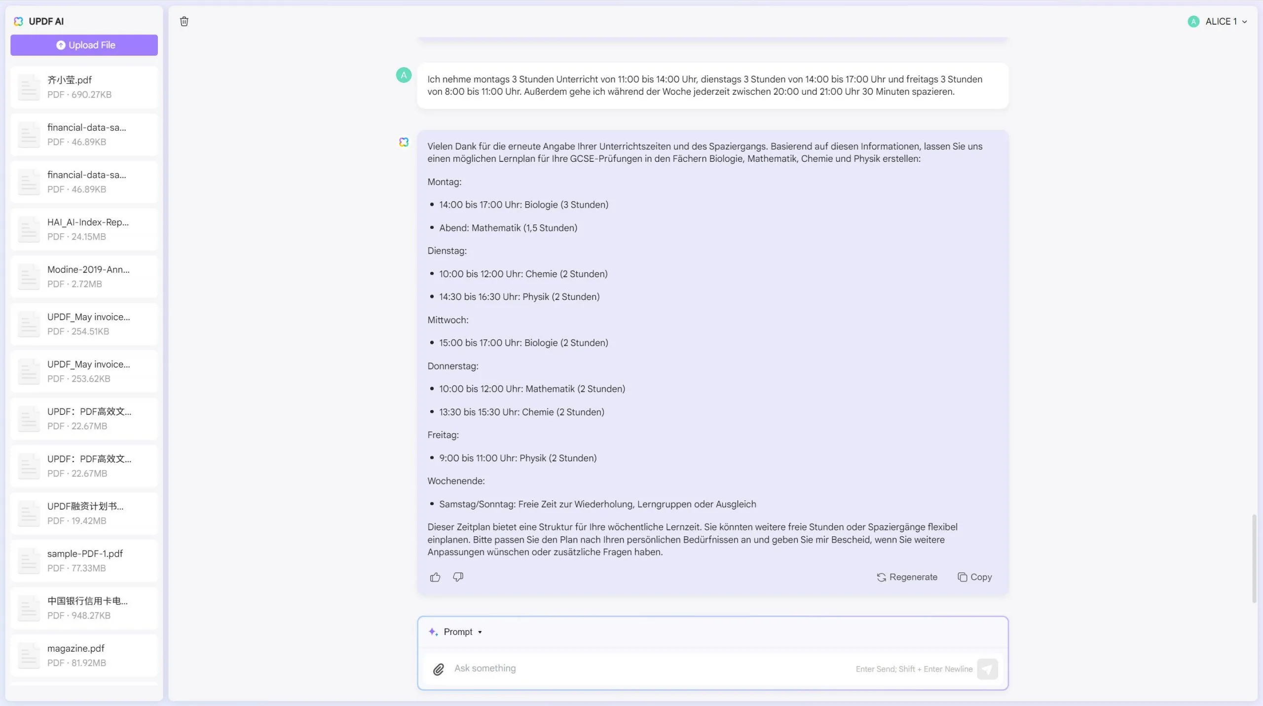 Wochenplan mit dem AI-Assistenten von UPDF festlegen