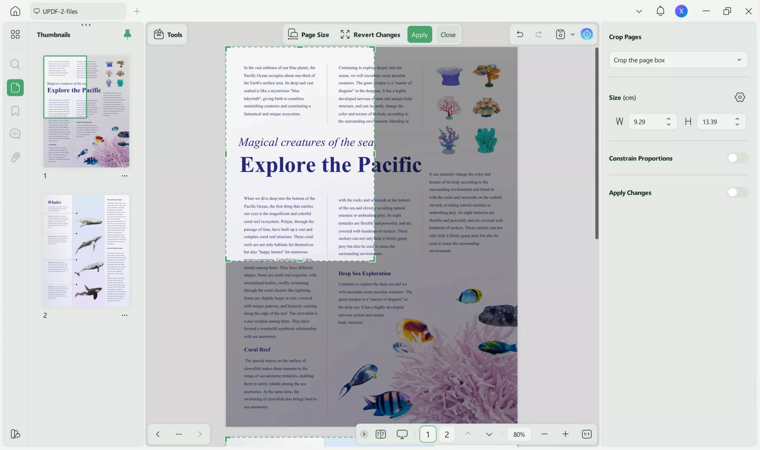divide a word page into 4 crop