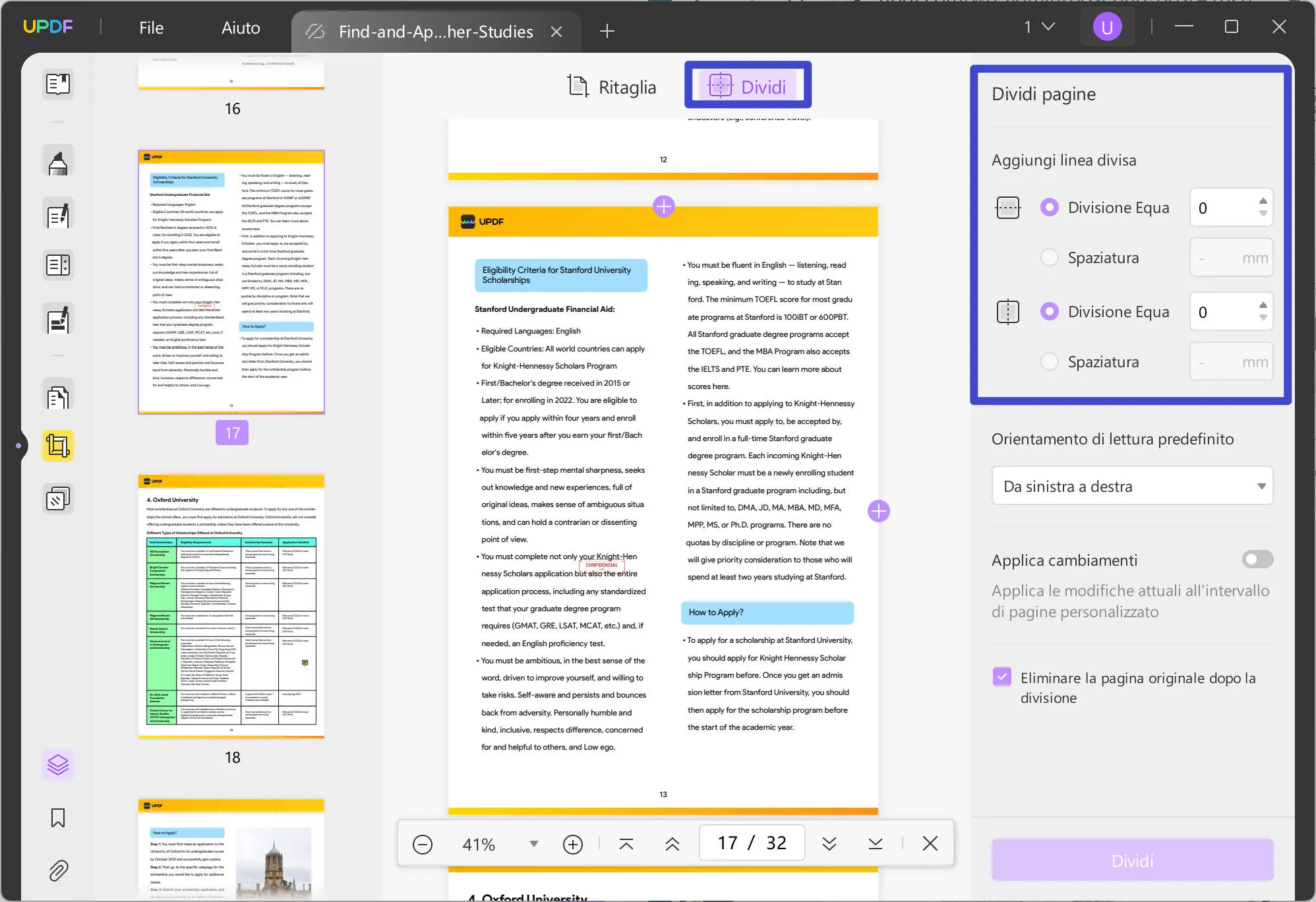 dividi pdf per dimensione dividi updf