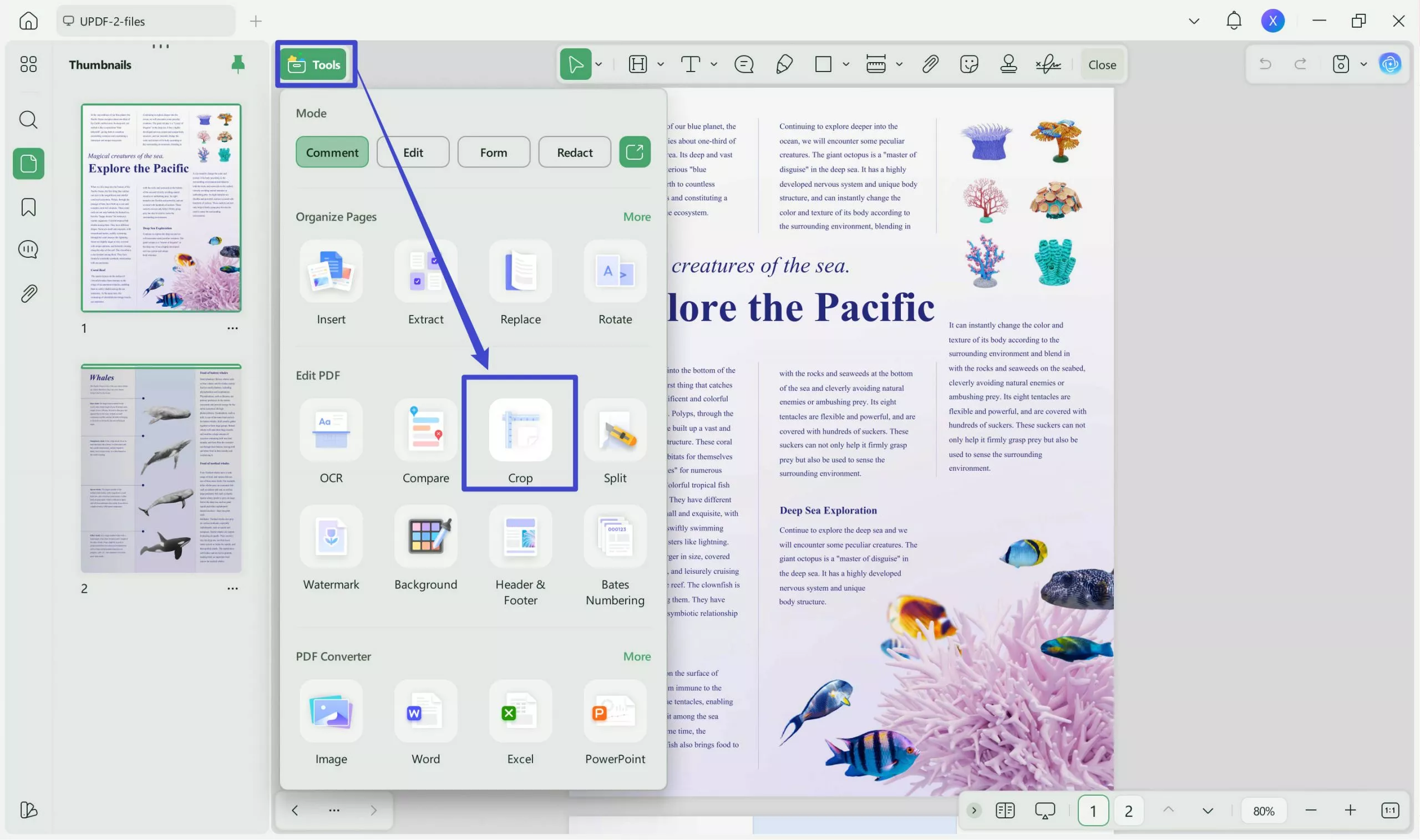 divide a word page into 4 crop pages