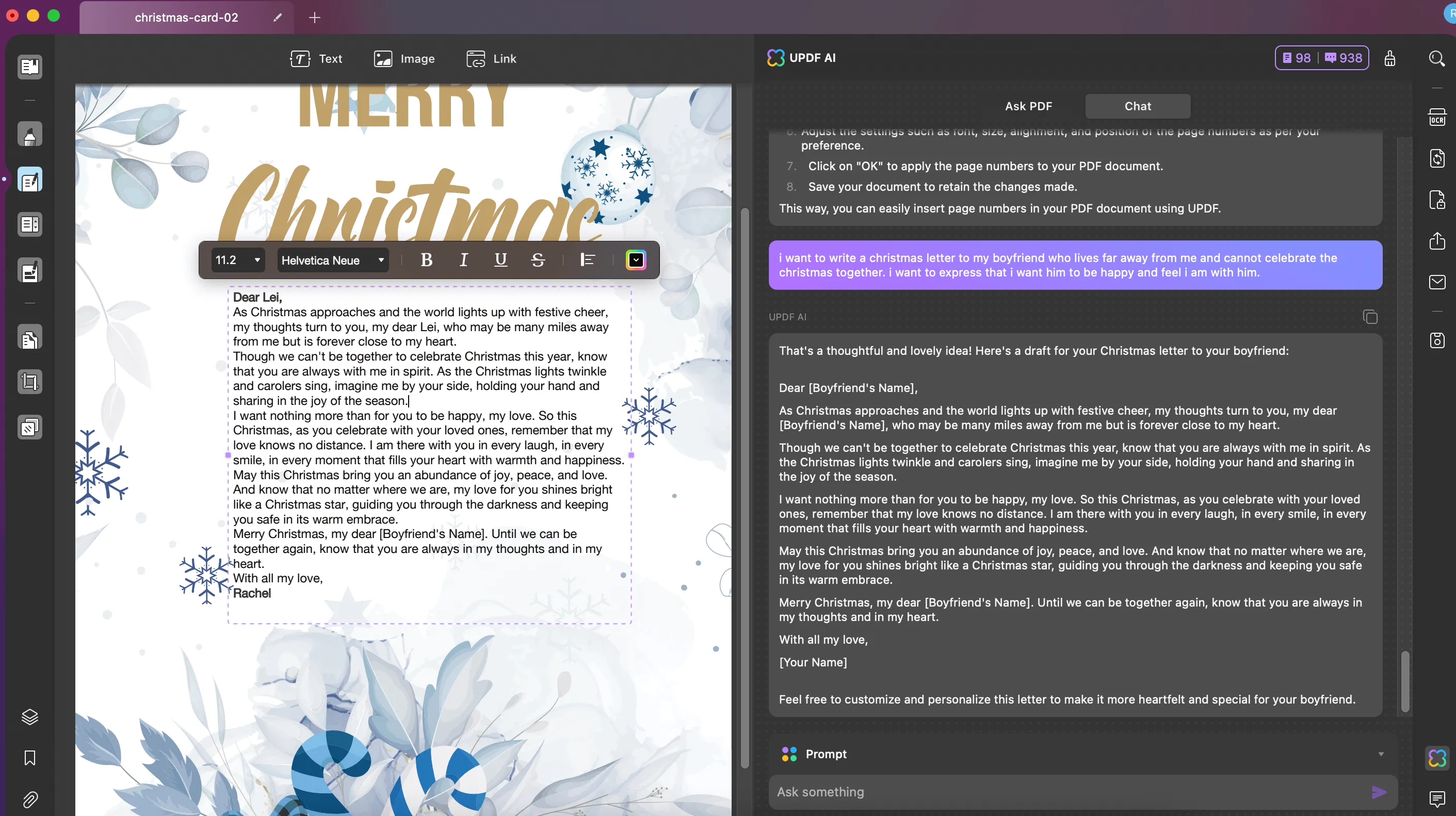 Customize the christmas letter with UPDF 