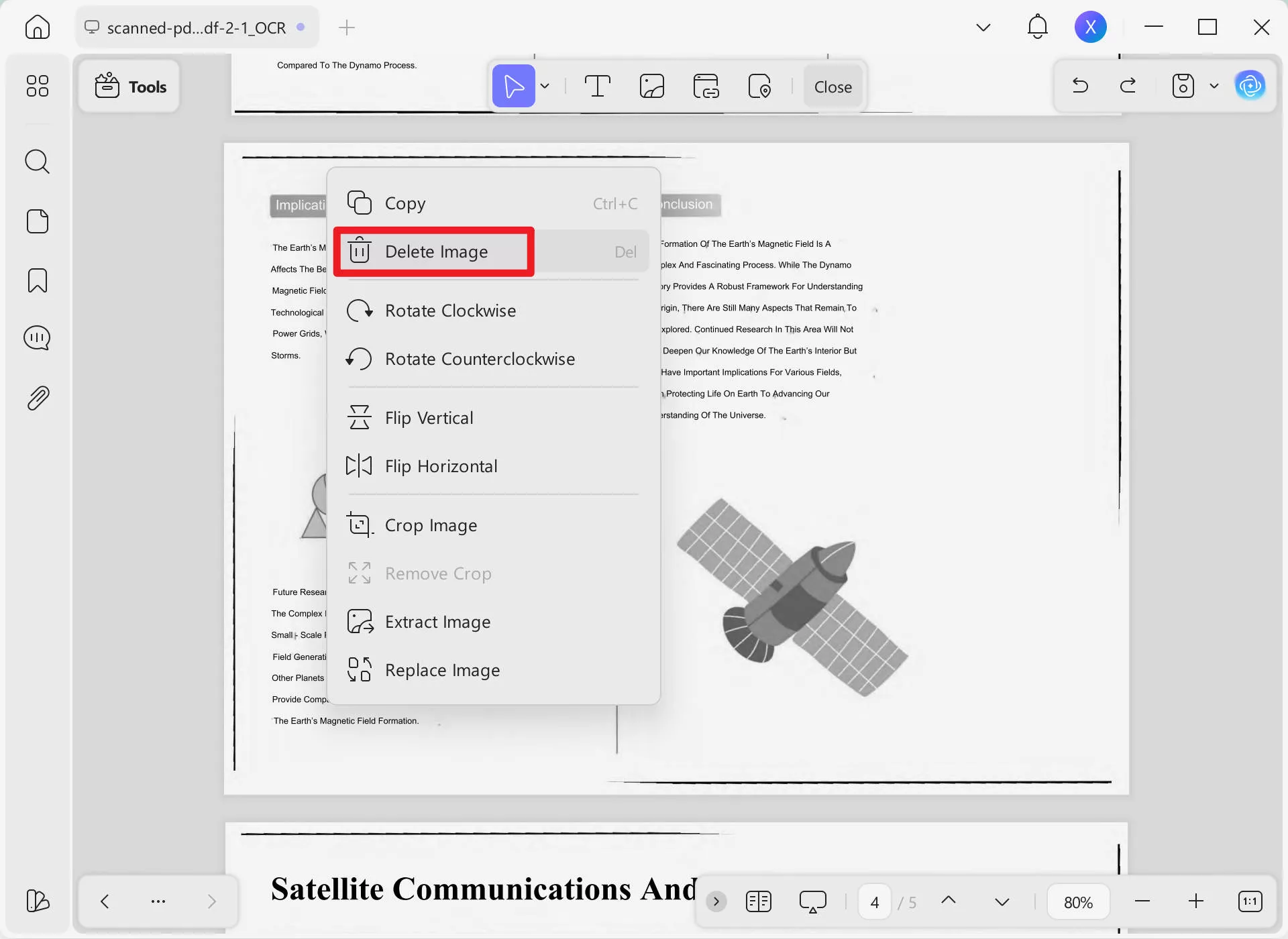 right click to select the layer or object to delete the image in the PDF