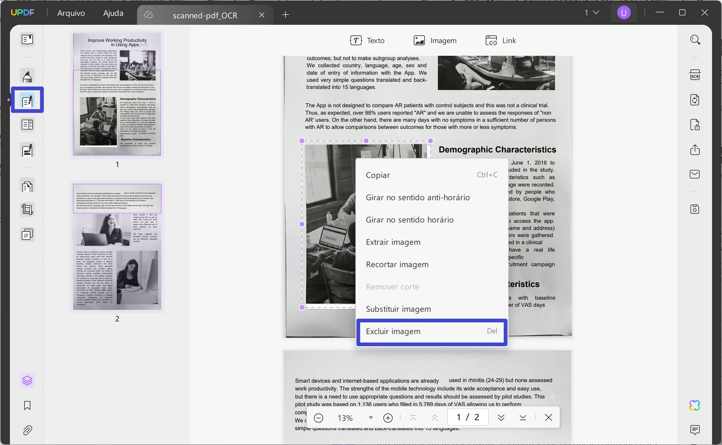 Endireitar uma imagem de fundo de exclusão de PDF digitalizado para endireitar um PDF digitalizado com UPDF
