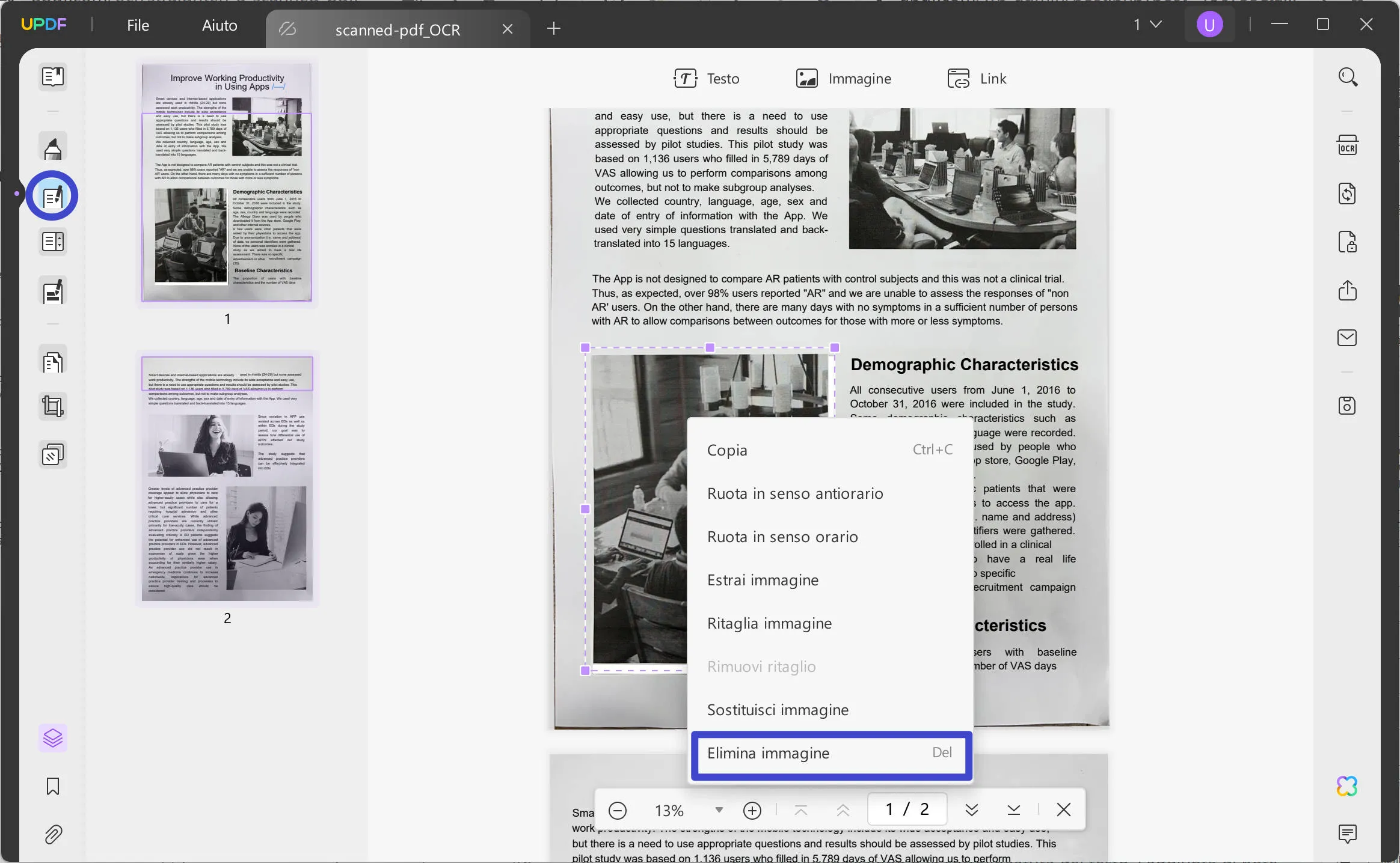 Raddrizza un PDF scansionato elimina l'immagine di sfondo per raddrizzare un PDF scansionato con UPDF