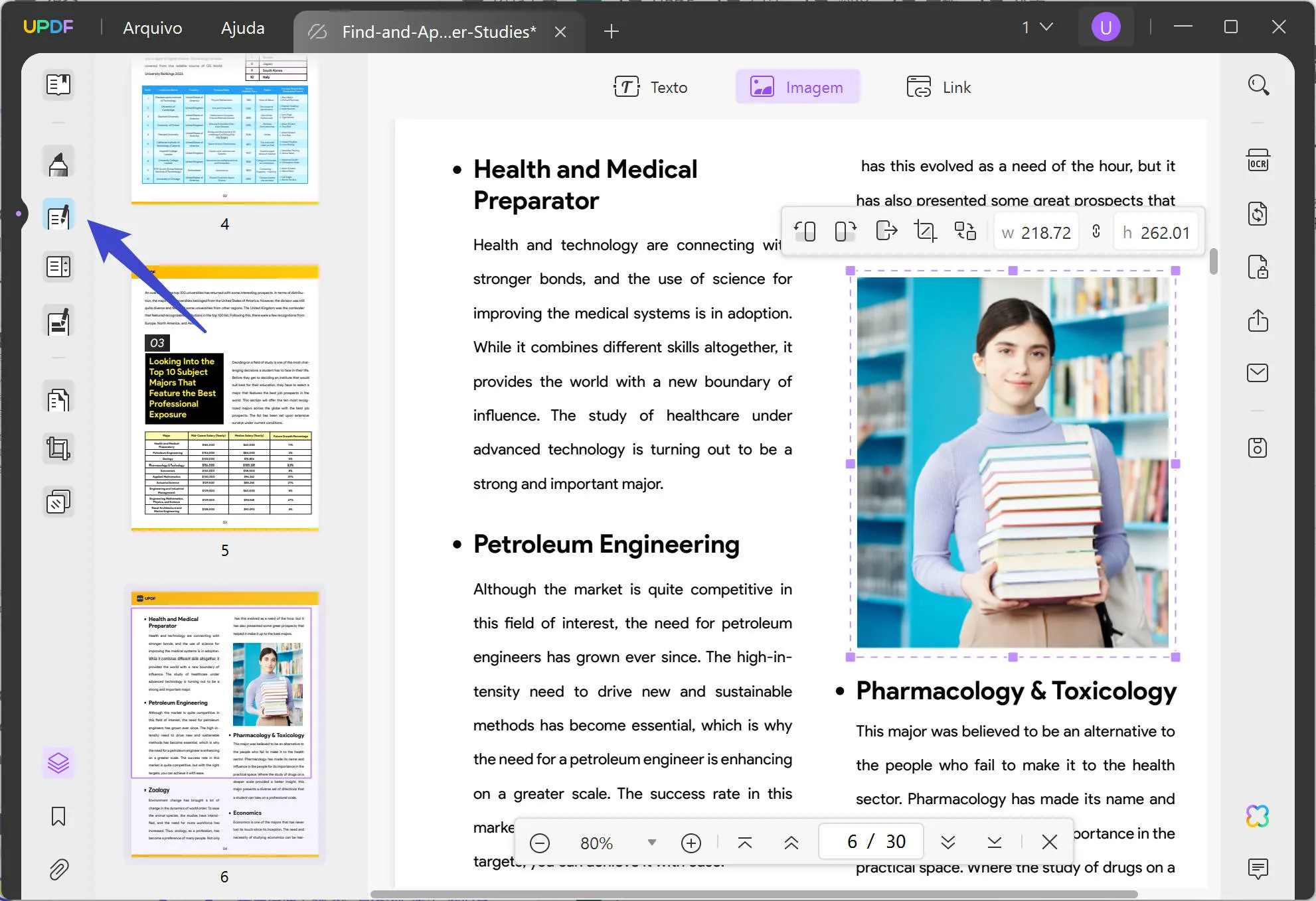 Editar PDF usando UPDF para personalizar o modelo de empregos de escolas técnicas