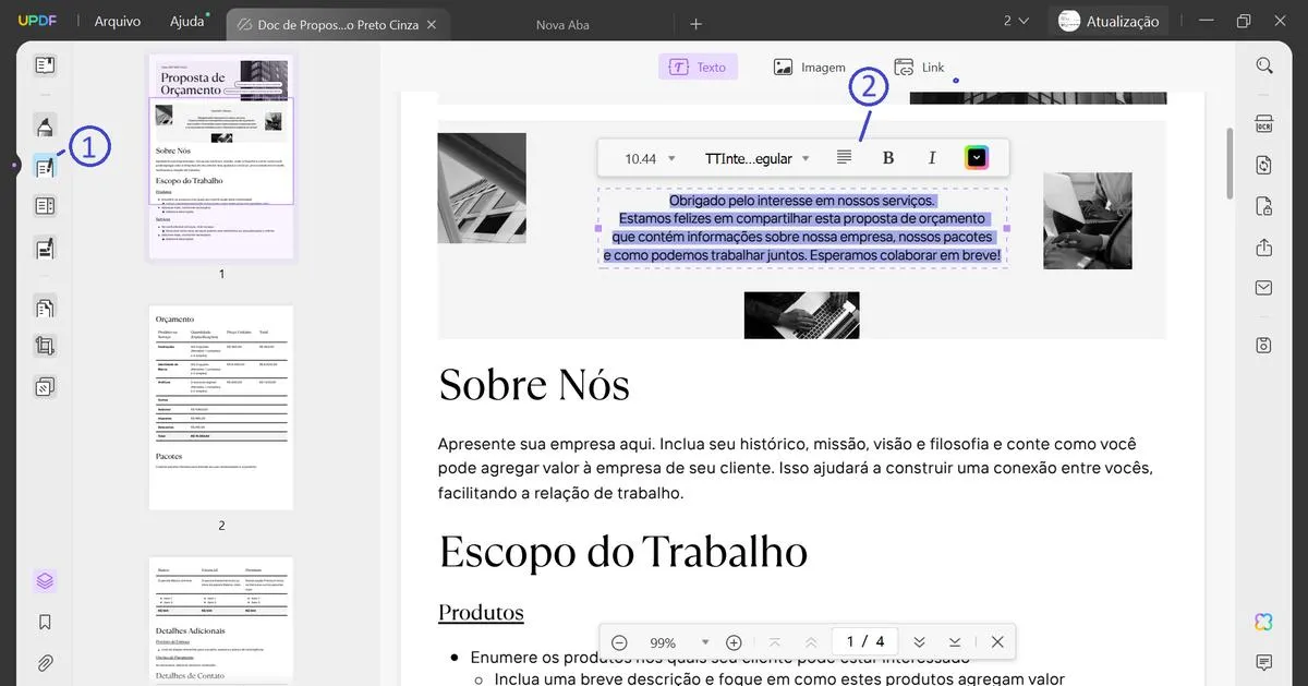 Edite PDFs em formato estilo Word