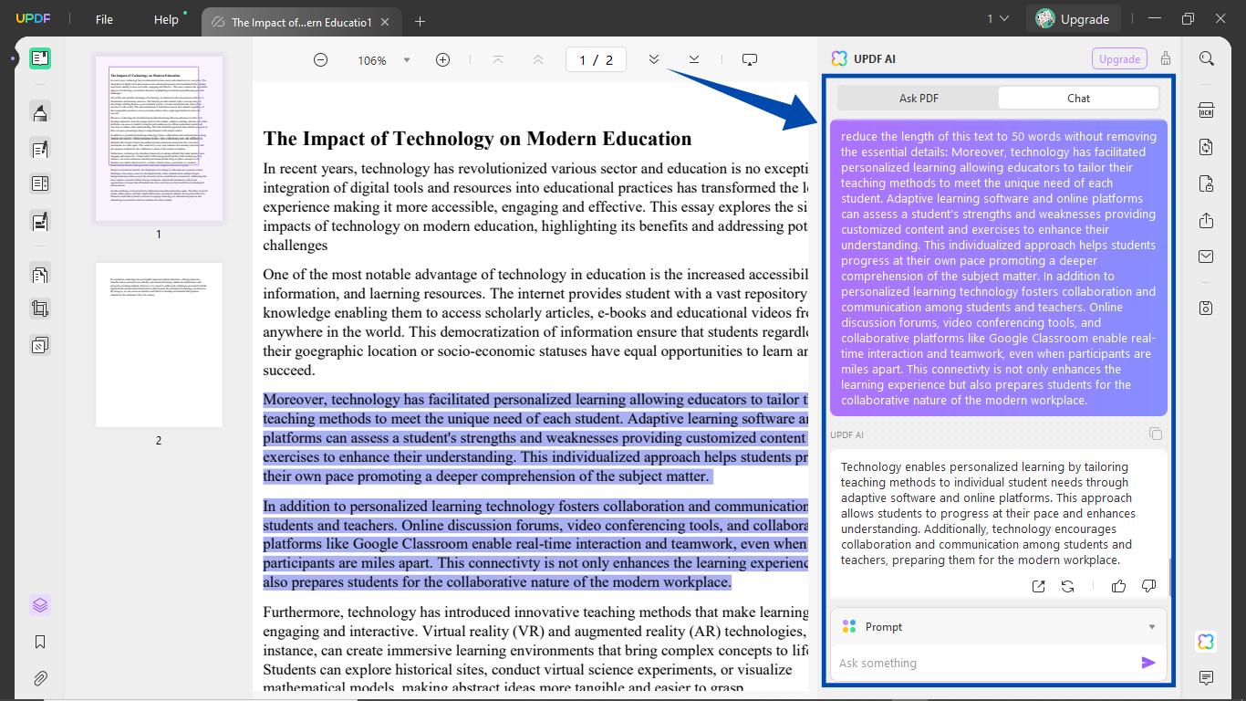 essay improver ai Adjust the essay's length with UPDF's AI Assistant